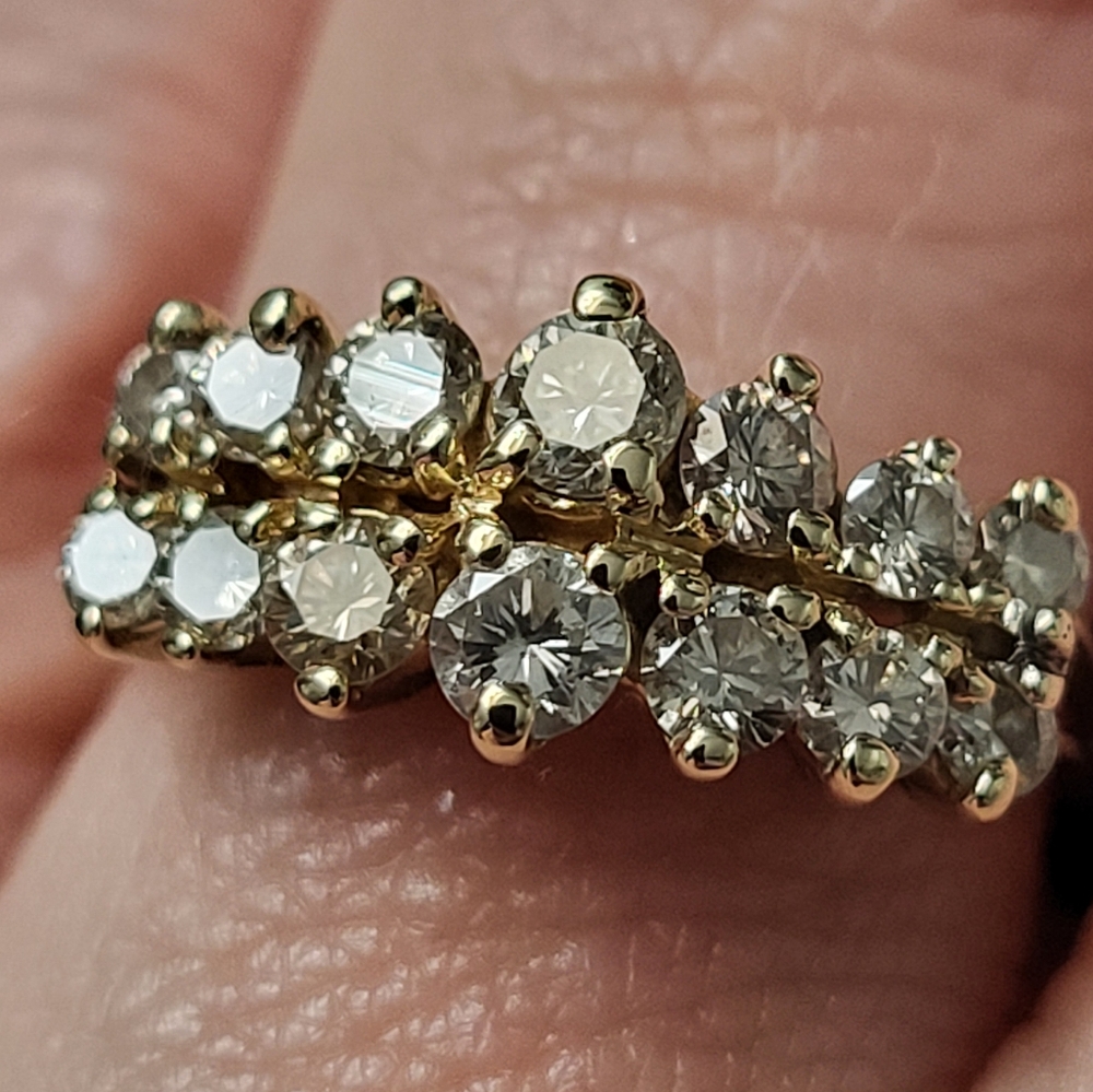 14k Yellow & White Gold Round Diamond Anniversary Band - Picture 7 of 16